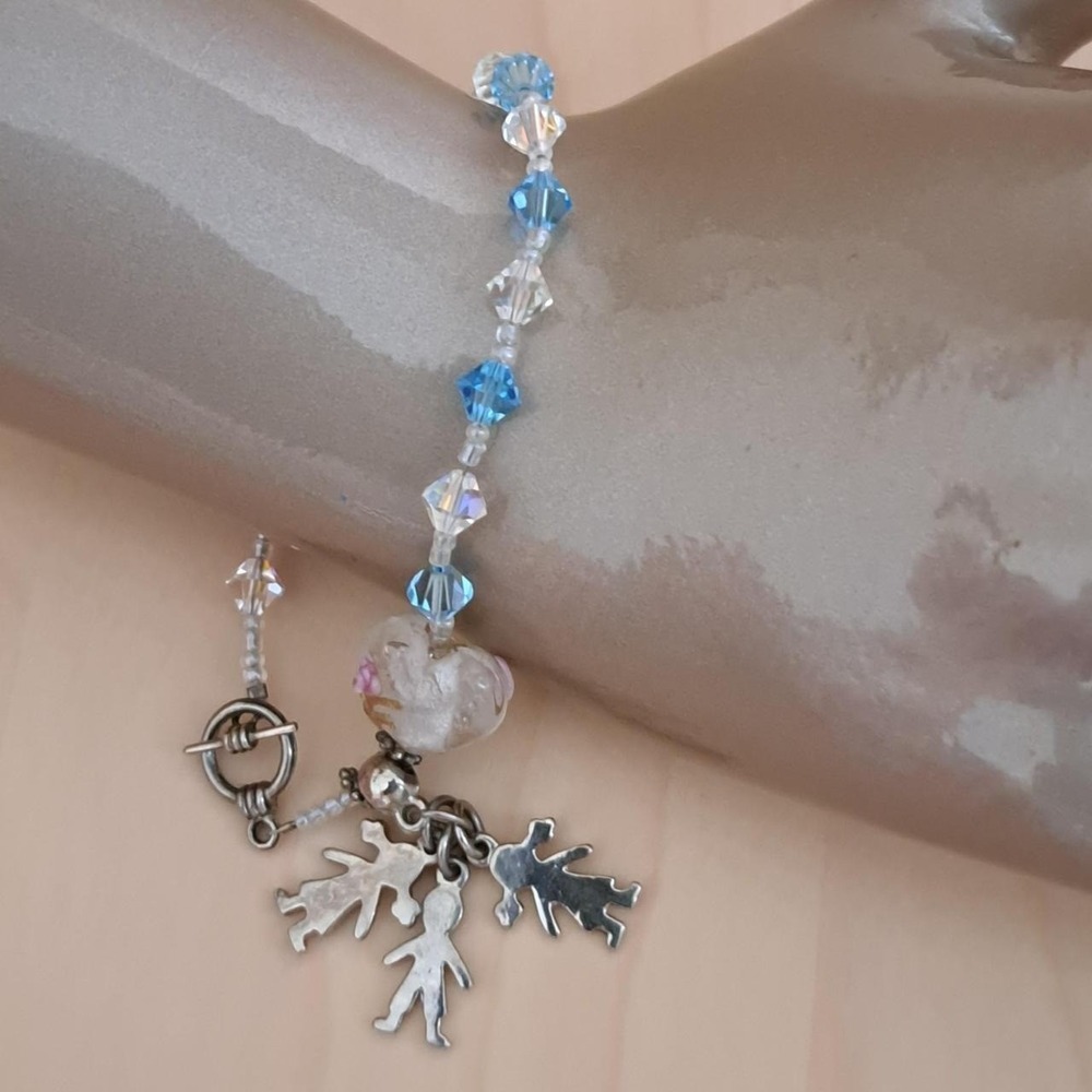 Crystal Beaded Charm Bracelet Heart Floral Blue Pink Child Charms Toggle